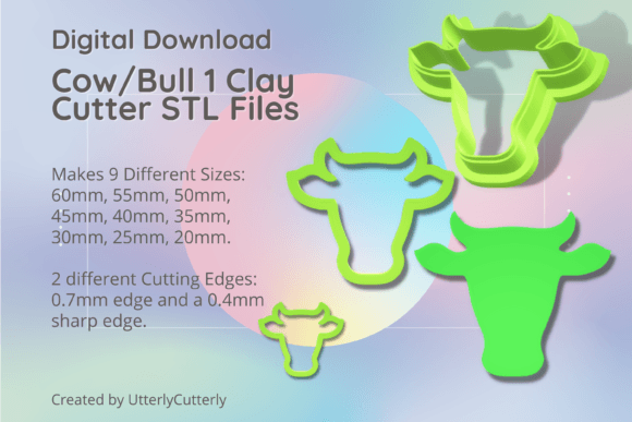 Cow Clay Cutter - Bull STL Digital File: Versatile Designs for Polymer Clay and Baking