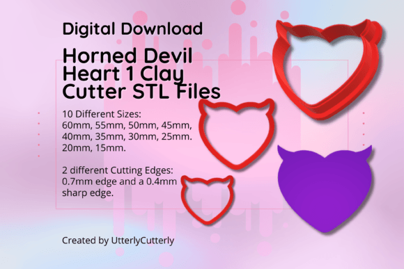 Devil Horned Heart Clay Cutter STL File