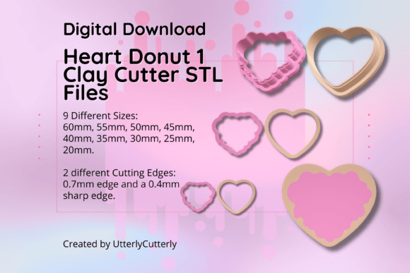 Heart Donut Clay Cutter STL File for Earrings