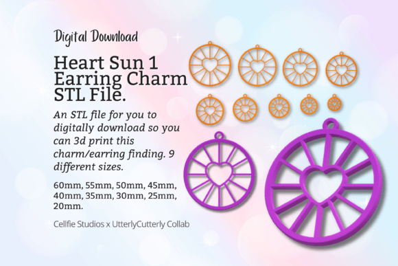 Heart Sun 1 Earring Charm STL File: A Digital Download for Versatile DIY Jewelry