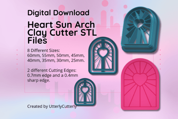 Heart Sun Arch Clay Cutter STL File for Earrings