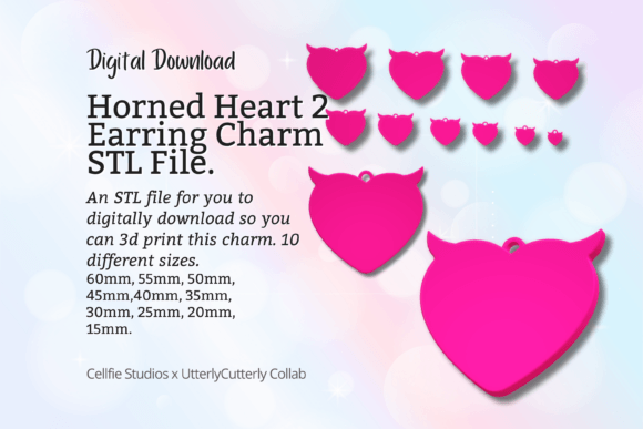 Horned Devil Heart 2 Earring Charm STL