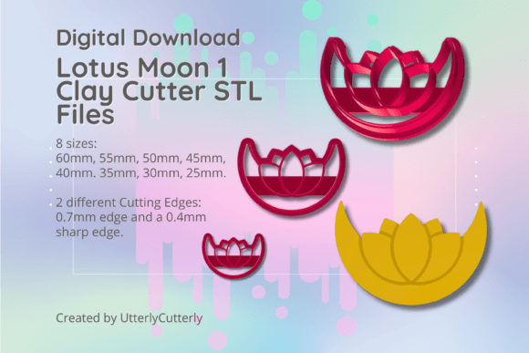Lotus Moon 1 Clay Cutter - Celestial STL: Elevating Your Polymer Clay and Cookie Creations
