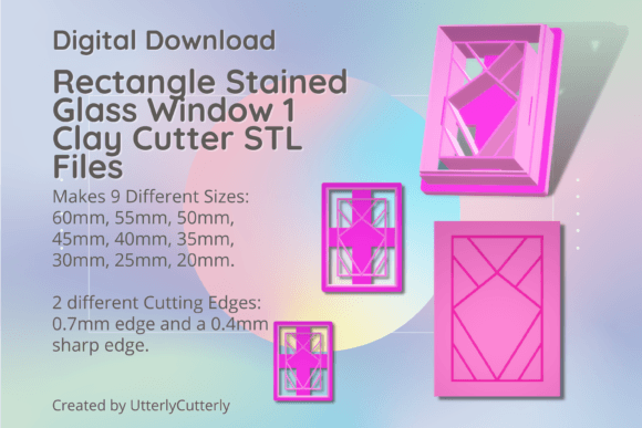 Rectangle Stained Glass Window Clay Cutter: Digital STL Files for Art Deco Creations